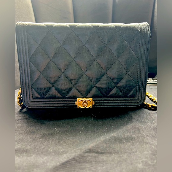Chanel Caviar Quilted Boy Wallet On Chain WOC Black - Picture 3 of 17